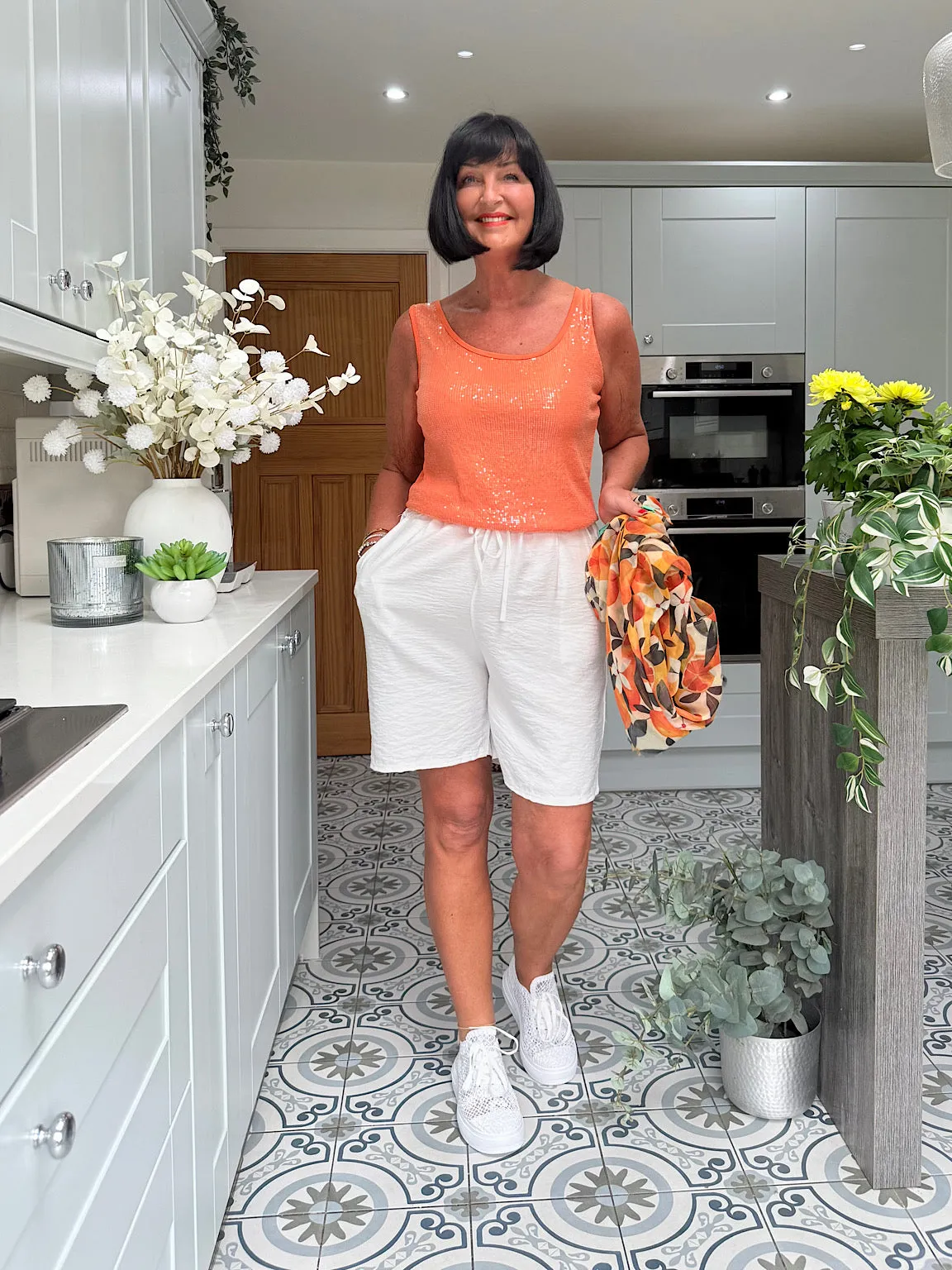 Orange Sequin Vest Top Rebecca