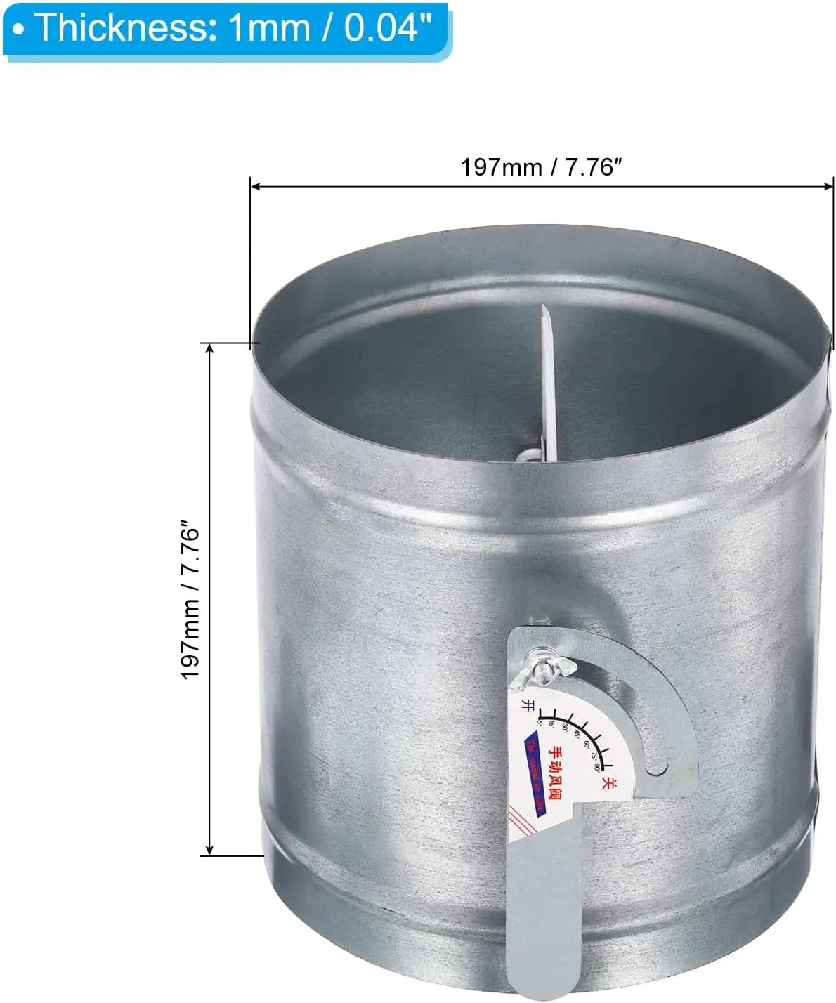 PATIKIL 8" HVAC Duct Manual Volume Damper, Metal Adjustment Airflow Ducting Backdraft Damper Control for Air Ventilation System