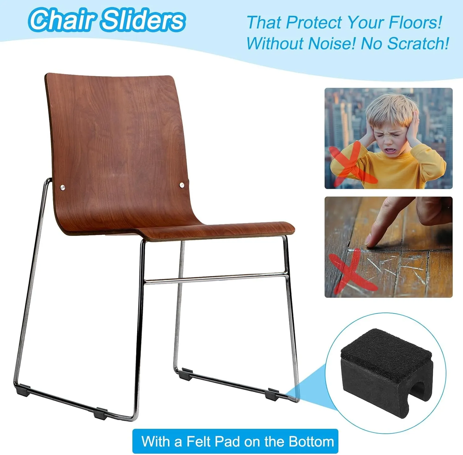 PATIKIL Rectangle U Shaped Chair Leg Tips Caps with Felt Pads, 50 Pack Slide Smoothly Furniture Feet Floor No Scratches No Noise Protectors Protect Hardwood Floors Fit Dia 19 mm Leg, Black