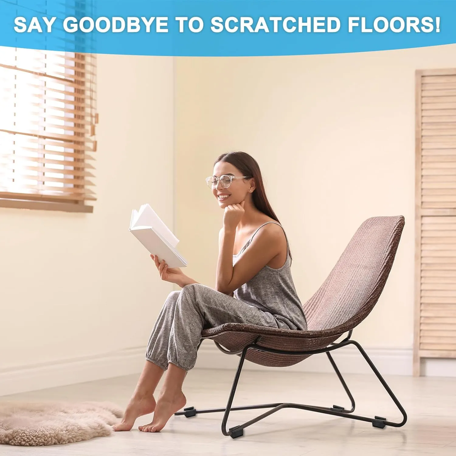PATIKIL Rectangle U Shaped Chair Leg Tips Caps with Felt Pads, 50 Pack Slide Smoothly Furniture Feet Floor No Scratches No Noise Protectors Protect Hardwood Floors Fit Dia 19 mm Leg, Black