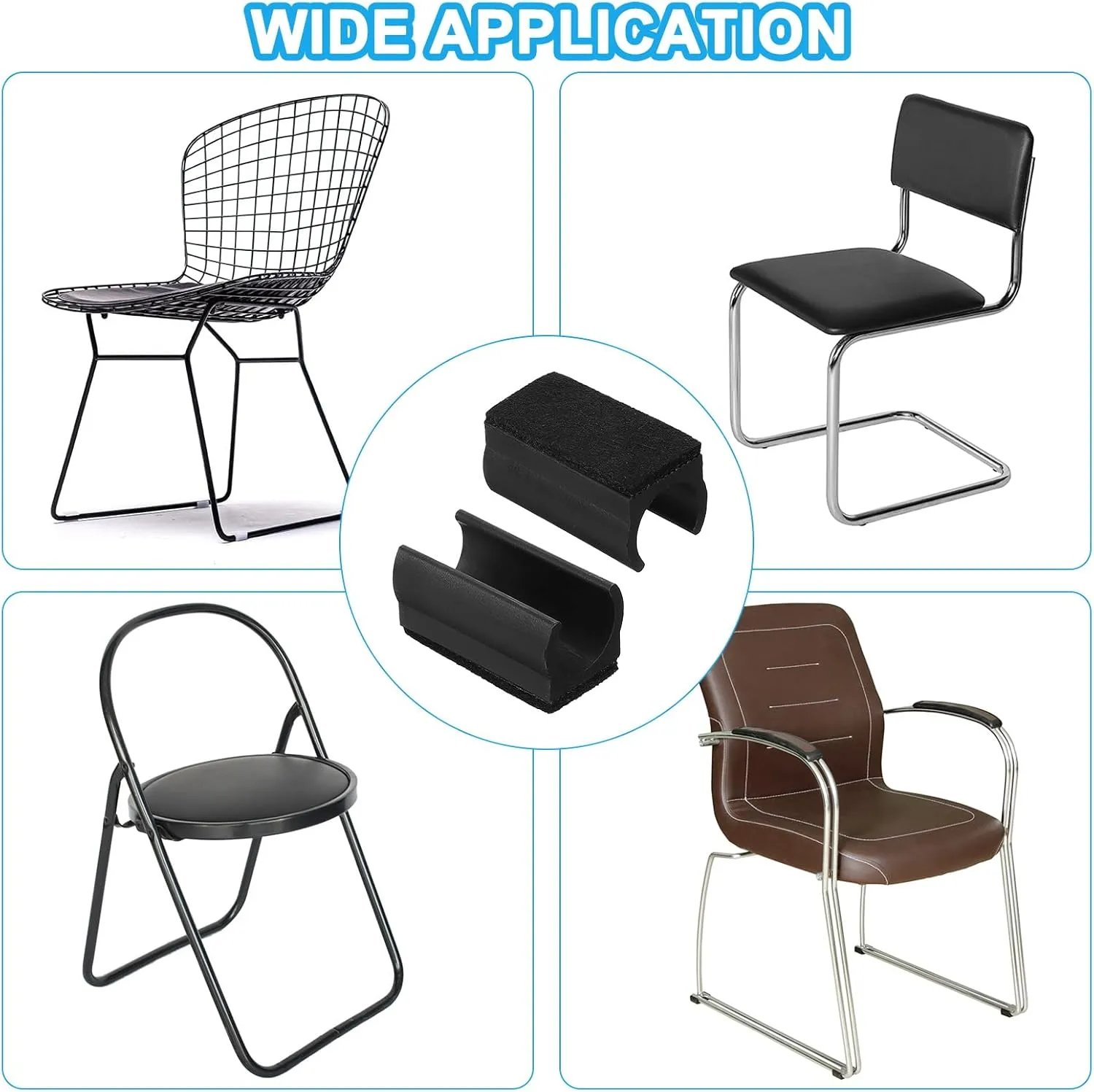 PATIKIL Rectangle U Shaped Chair Leg Tips Caps with Felt Pads, 50 Pack Slide Smoothly Furniture Feet Floor No Scratches No Noise Protectors Protect Hardwood Floors Fit Dia 19 mm Leg, Black
