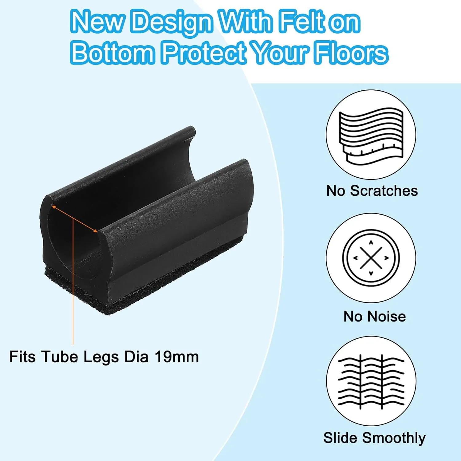 PATIKIL Rectangle U Shaped Chair Leg Tips Caps with Felt Pads, 50 Pack Slide Smoothly Furniture Feet Floor No Scratches No Noise Protectors Protect Hardwood Floors Fit Dia 19 mm Leg, Black
