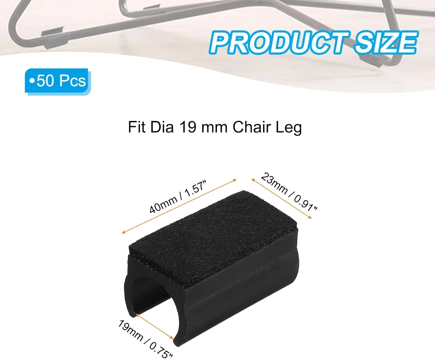 PATIKIL Rectangle U Shaped Chair Leg Tips Caps with Felt Pads, 50 Pack Slide Smoothly Furniture Feet Floor No Scratches No Noise Protectors Protect Hardwood Floors Fit Dia 19 mm Leg, Black