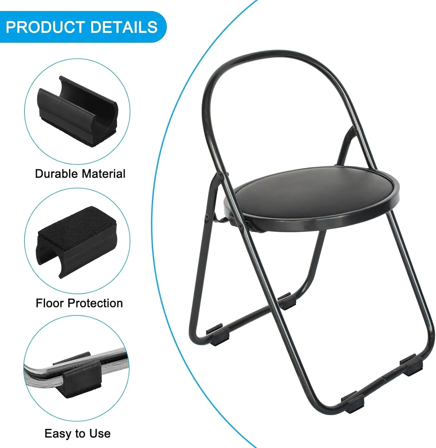 PATIKIL Rectangle U Shaped Chair Leg Tips Caps with Felt Pads, 50 Pack Slide Smoothly Furniture Feet Floor No Scratches No Noise Protectors Protect Hardwood Floors Fit Dia 19 mm Leg, Black