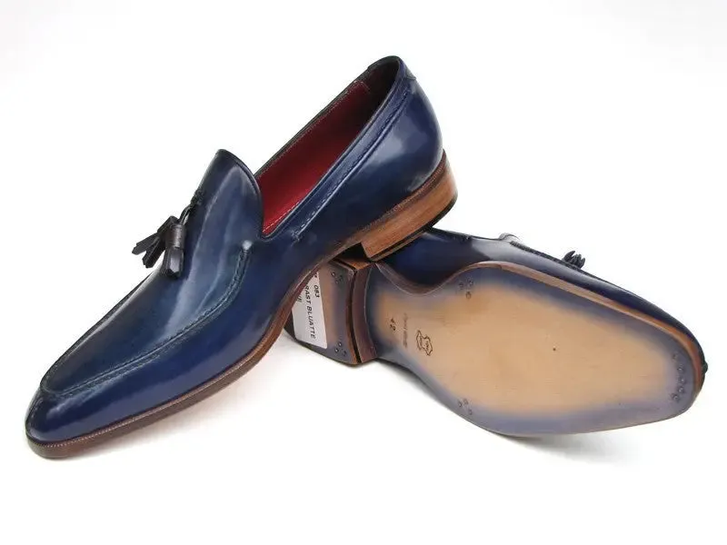 Paul Parkman Men's Tassel Loafer Blue Hand Painted Leather (ID#083-BLU)