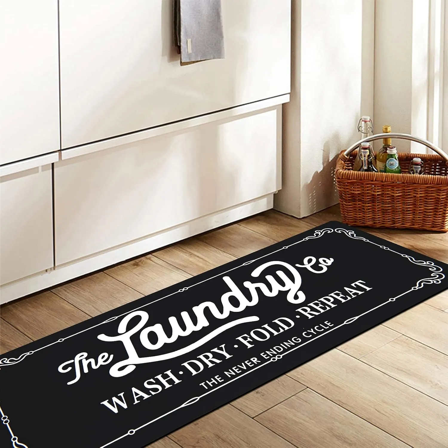 Pauwer Farmhouse Laundry Room Rug Runner 20"x59" Rubber Non Slip Kitchen Mats for Floor Waterproof Laundry Area Rug Washable Floor Carpet Runner for Entryway Bathroom Hallway Mudroom