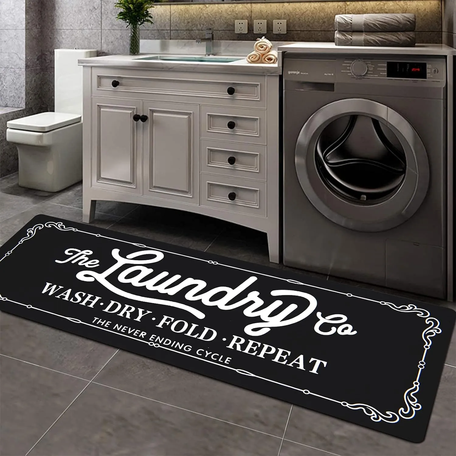 Pauwer Farmhouse Laundry Room Rug Runner 20"x59" Rubber Non Slip Kitchen Mats for Floor Waterproof Laundry Area Rug Washable Floor Carpet Runner for Entryway Bathroom Hallway Mudroom