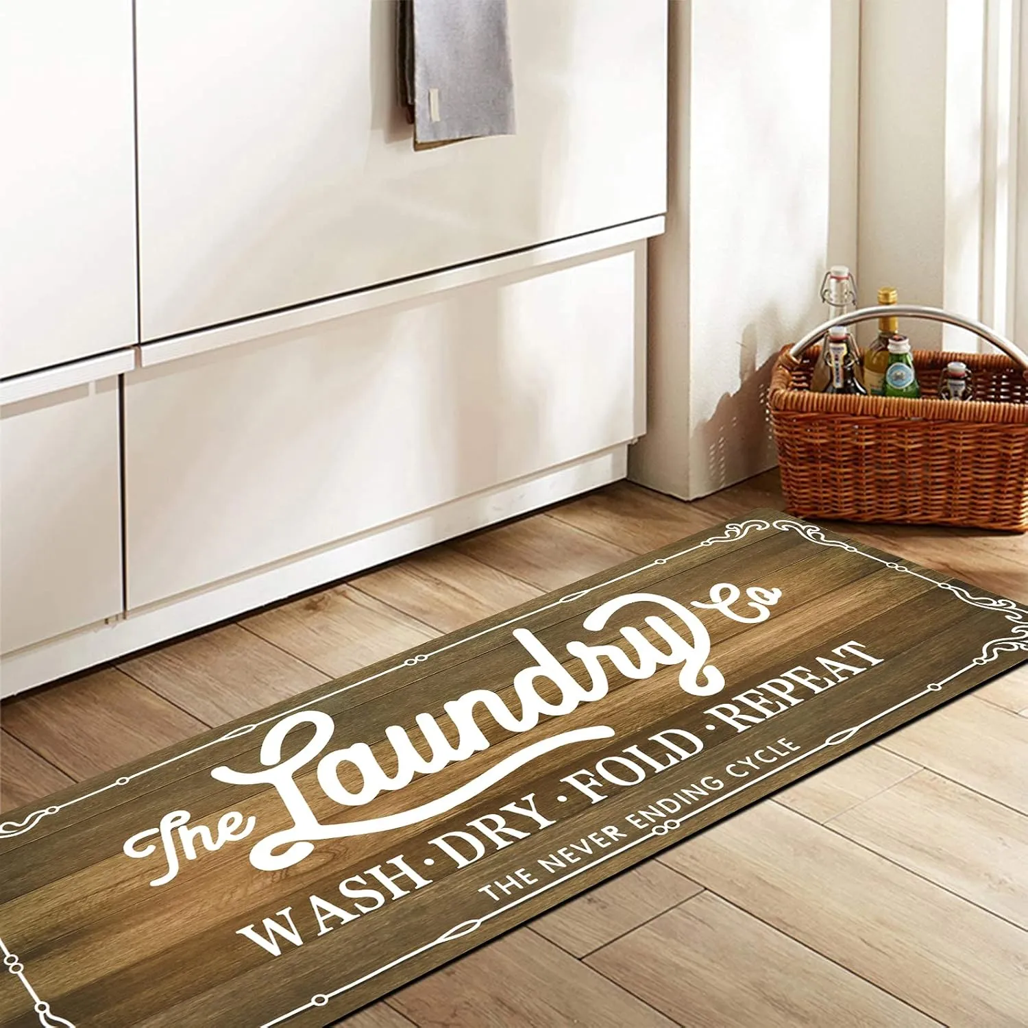 Pauwer Farmhouse Laundry Room Rug Runner 20"x59" Rubber Non Slip Kitchen Mats for Floor Waterproof Laundry Area Rug Washable Floor Carpet Runner for Entryway Bathroom Hallway Mudroom