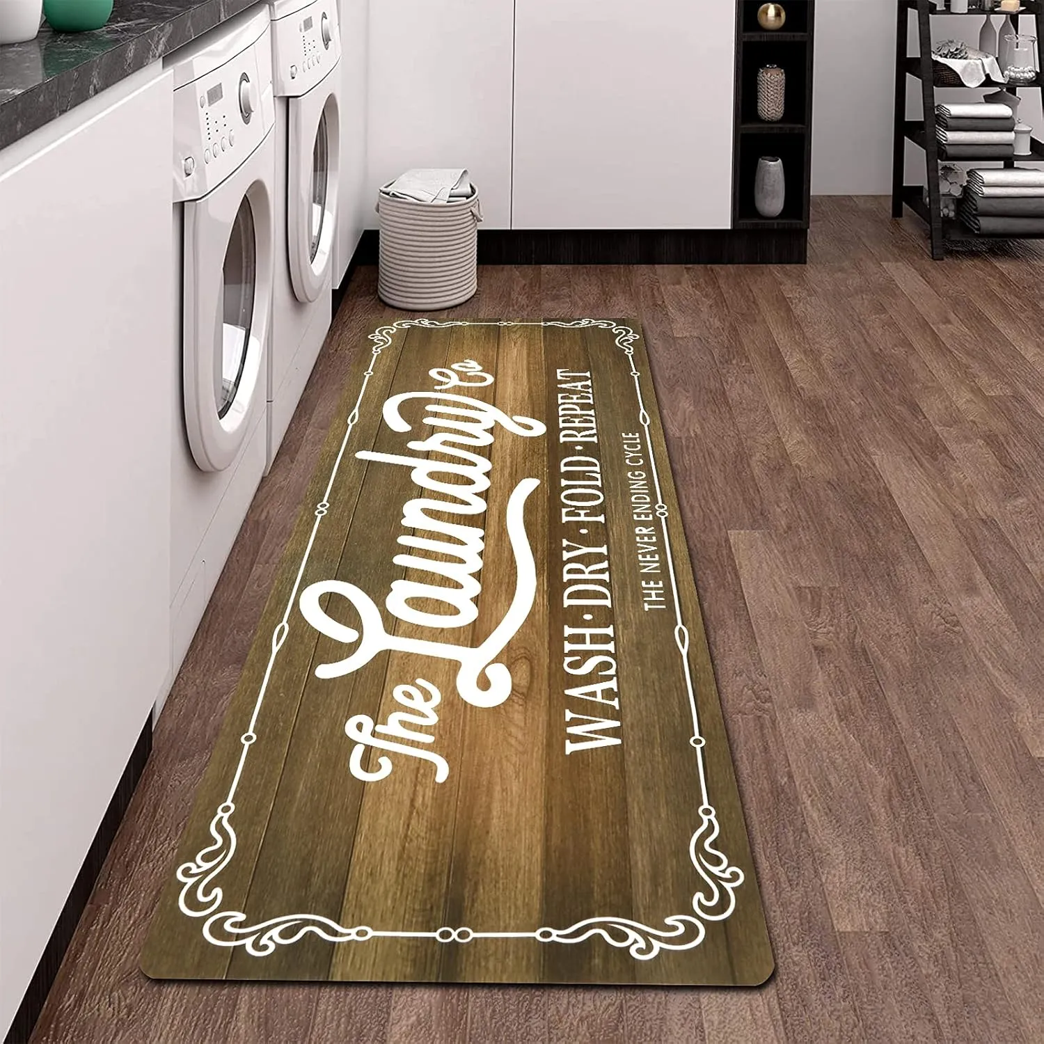 Pauwer Farmhouse Laundry Room Rug Runner 20"x59" Rubber Non Slip Kitchen Mats for Floor Waterproof Laundry Area Rug Washable Floor Carpet Runner for Entryway Bathroom Hallway Mudroom