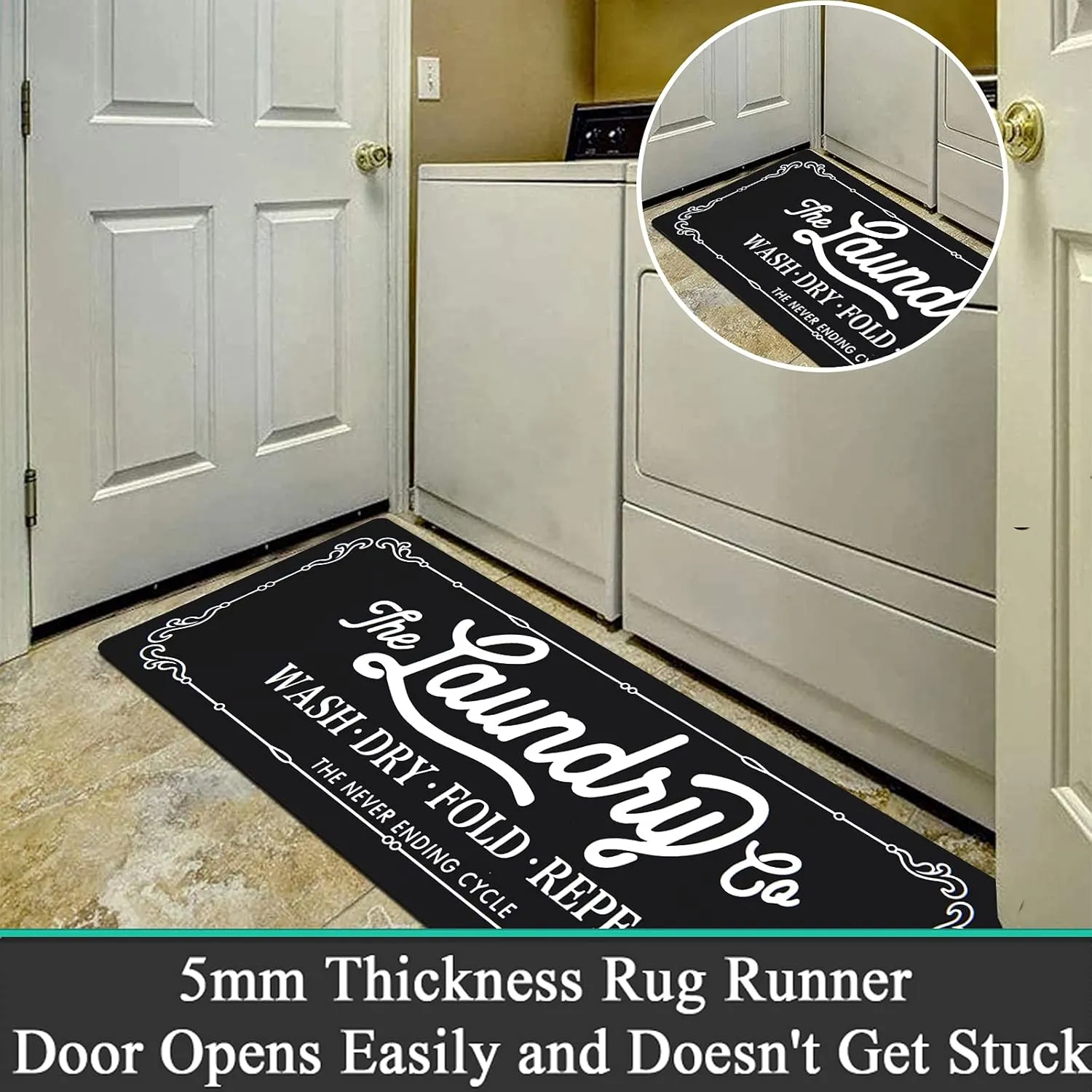 Pauwer Farmhouse Laundry Room Rug Runner 20"x59" Rubber Non Slip Kitchen Mats for Floor Waterproof Laundry Area Rug Washable Floor Carpet Runner for Entryway Bathroom Hallway Mudroom
