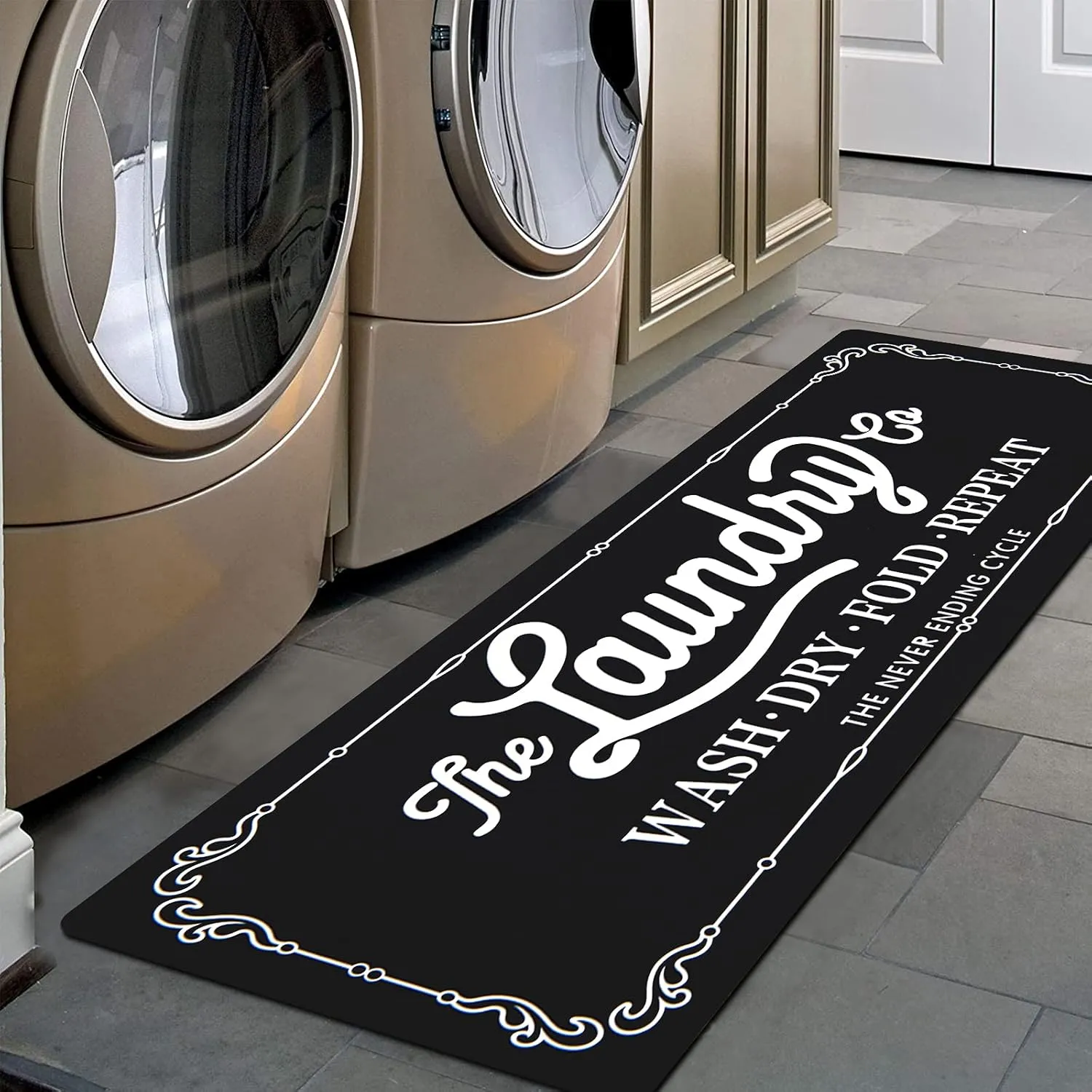Pauwer Farmhouse Laundry Room Rug Runner 20"x59" Rubber Non Slip Kitchen Mats for Floor Waterproof Laundry Area Rug Washable Floor Carpet Runner for Entryway Bathroom Hallway Mudroom