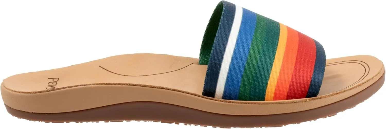 PENDLETON Women's Slide, Colorful Patterned Fabric and Leather Upper, Non-Slip Rubber Sole, Arch Support, 0.5" Heel