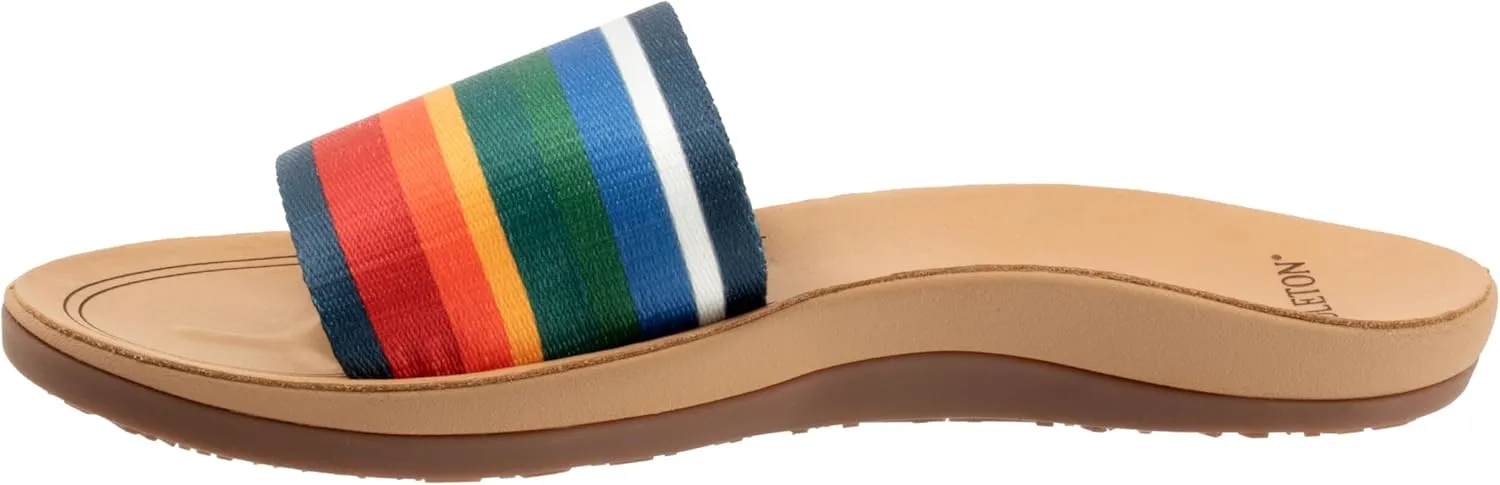 PENDLETON Women's Slide, Colorful Patterned Fabric and Leather Upper, Non-Slip Rubber Sole, Arch Support, 0.5" Heel