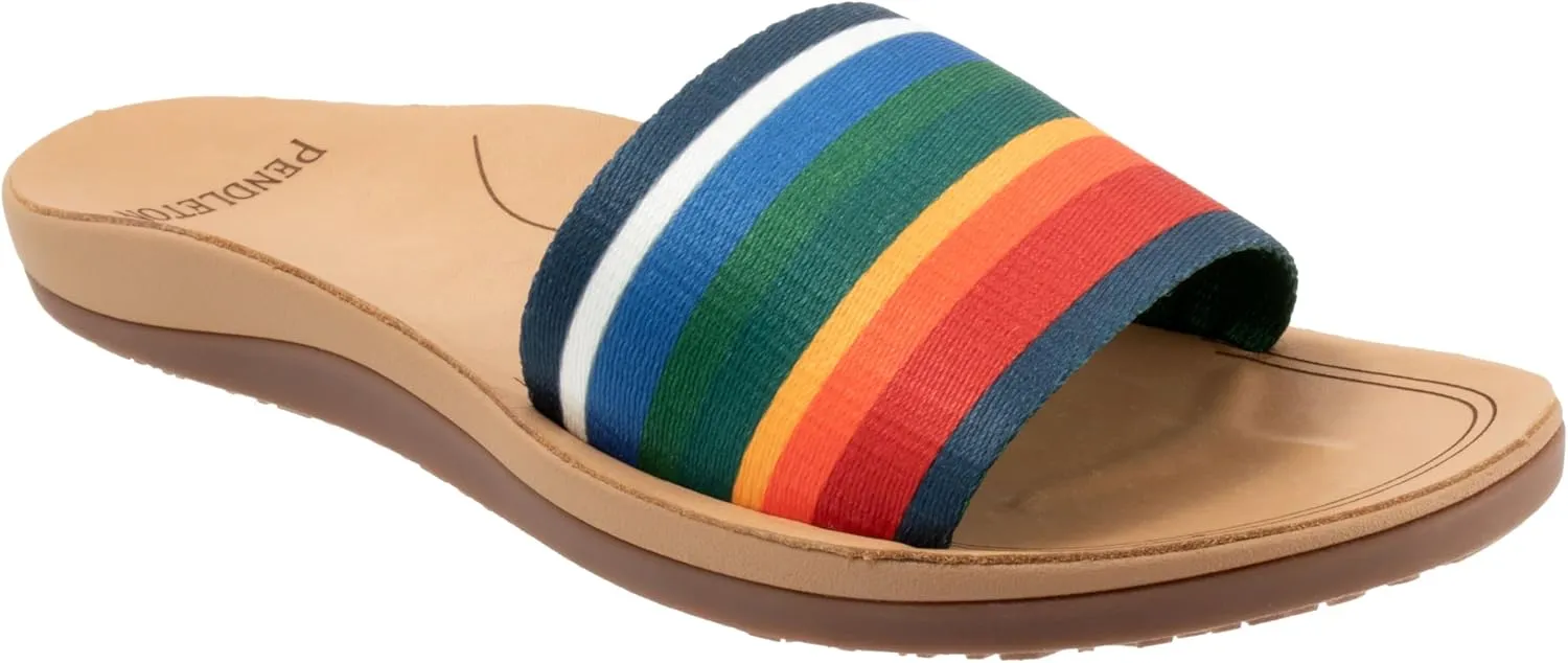 PENDLETON Women's Slide, Colorful Patterned Fabric and Leather Upper, Non-Slip Rubber Sole, Arch Support, 0.5" Heel