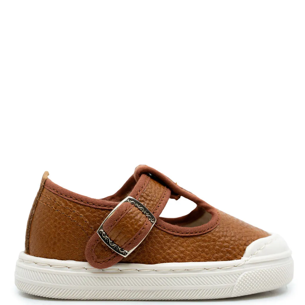 Pepe Cognac Leather T Strap Baby Shoe