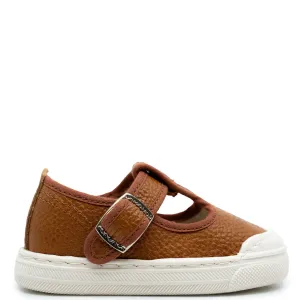 Pepe Cognac Leather T Strap Baby Shoe