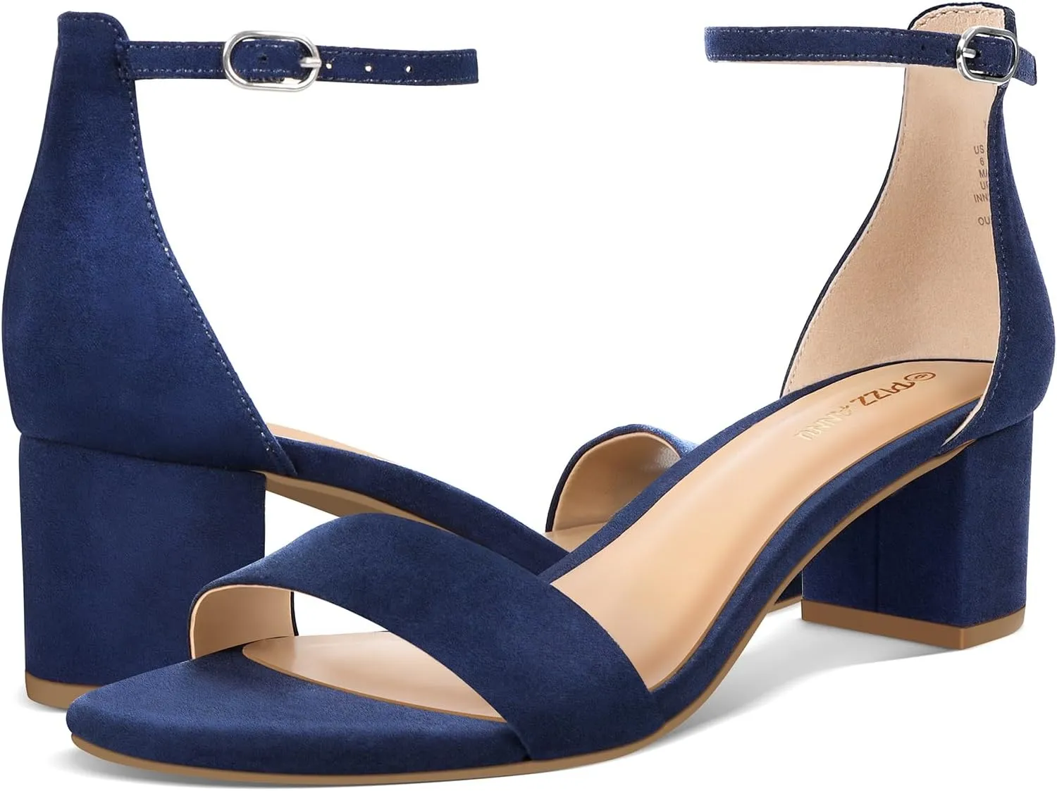PIZZ ANNU Women's Low Block Chunky Heels Sandals Comfortable Open Toe Ankle Strap Party Dress Pump Shoes Strappy Buckle Heeled Sandal with 2 Inches Tall Thick Heel Design