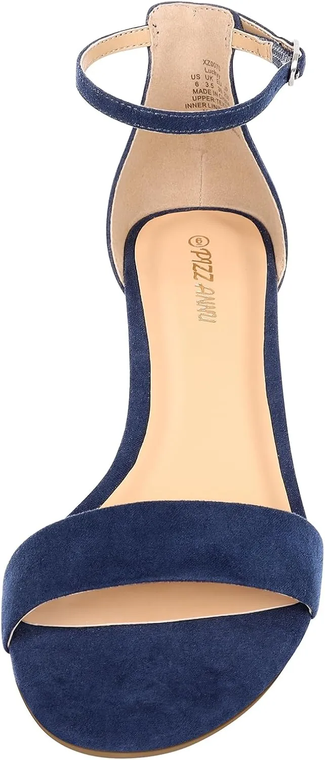 PIZZ ANNU Women's Low Block Chunky Heels Sandals Comfortable Open Toe Ankle Strap Party Dress Pump Shoes Strappy Buckle Heeled Sandal with 2 Inches Tall Thick Heel Design