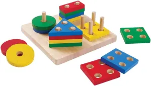 PlanToys (2403 Wooden Geometric Sorting Board Sustainably Made from Rubberwood and Non-Toxic Paints and Dyes