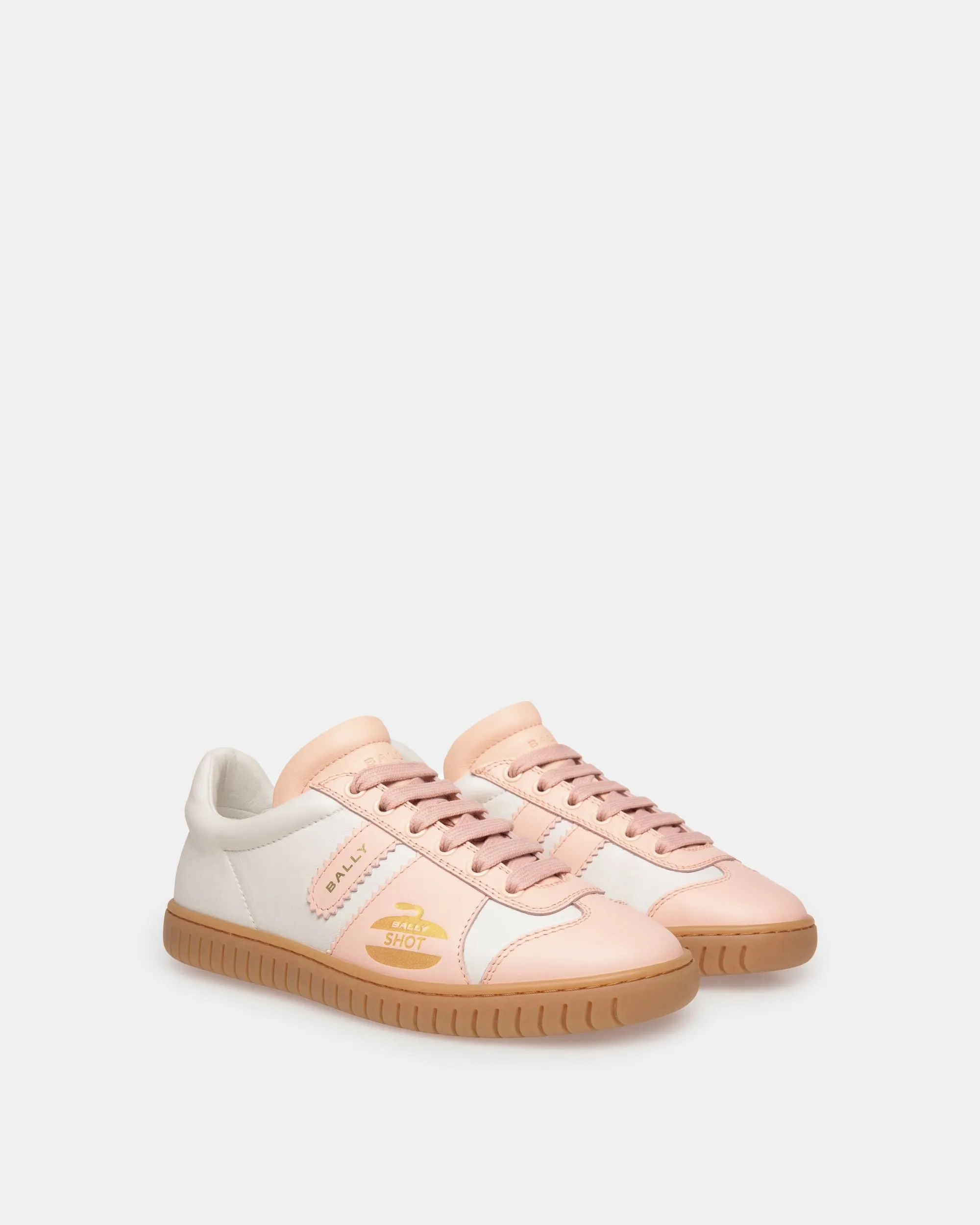 Player Sneaker in White and Baby Pink Leather