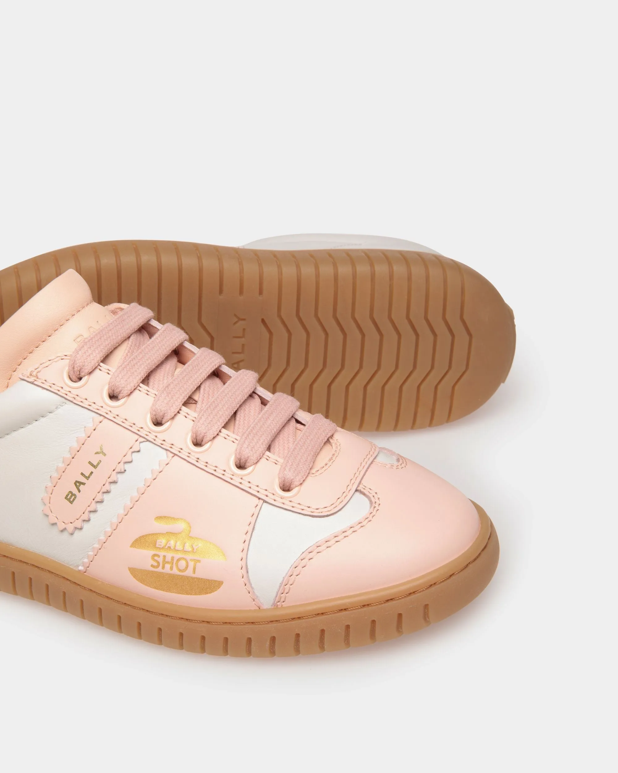 Player Sneaker in White and Baby Pink Leather