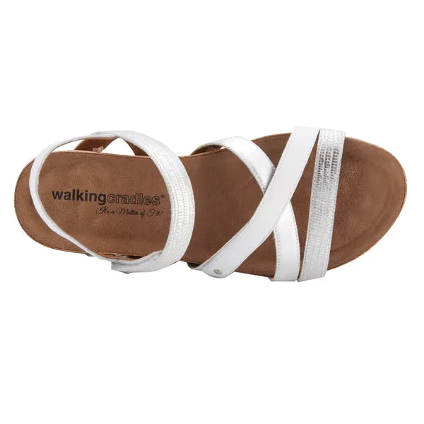 Pool Sandal: White & Silver Multi Leather/Cork Wrap I Walking Cradle