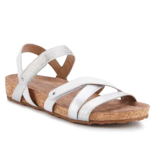 Pool Sandal: White & Silver Multi Leather/Cork Wrap I Walking Cradle