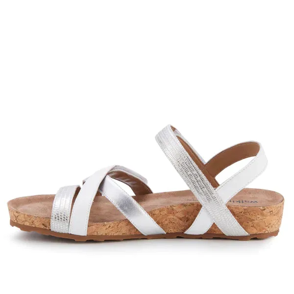 Pool Sandal: White & Silver Multi Leather/Cork Wrap I Walking Cradle