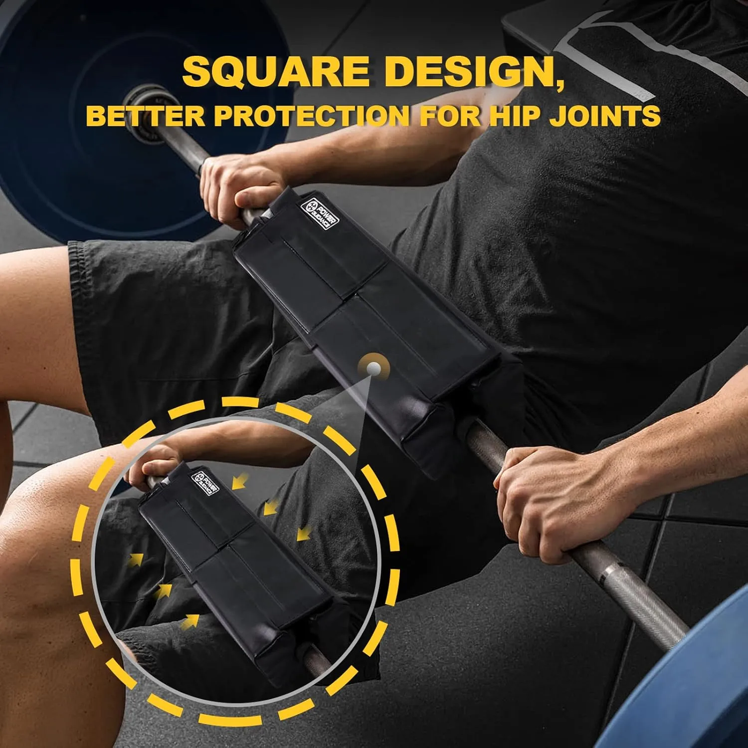 POWER GUIDANCE Square Hip Thrust Pad Barbell Squat Pad Protective Pad for Barbell Bench Press, Barbell Hip Thrusts, Weight Lifting, Squats, Lunges - Fit Standard and Olympic Bars