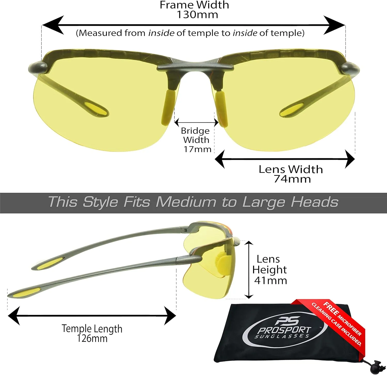 proSPORT Night Vision Anti Glare Yellow Lens Sun Glasses Driving Riding Men Women Aviator Metal Plastic Frames
