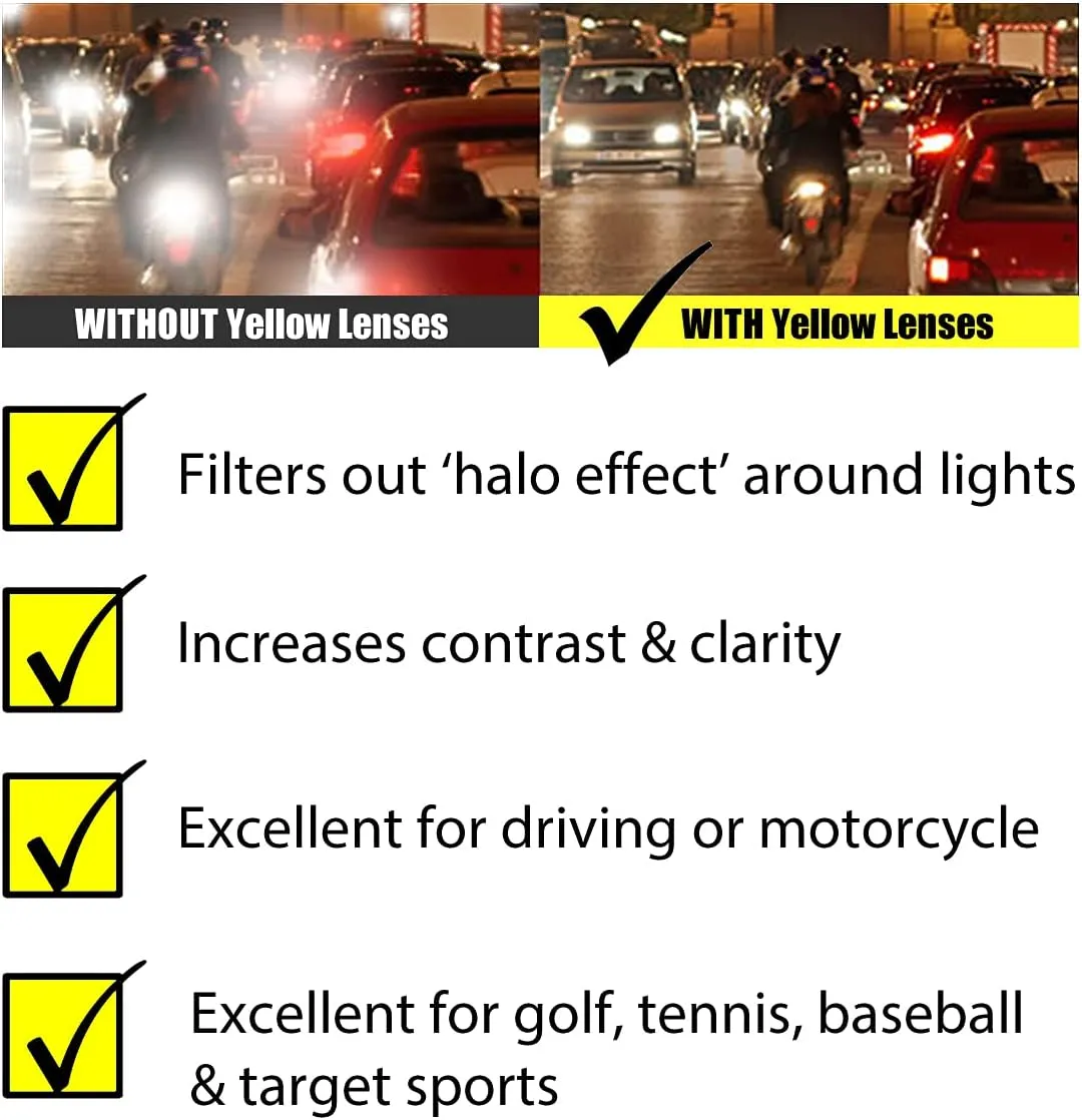 proSPORT Night Vision Anti Glare Yellow Lens Sun Glasses Driving Riding Men Women Aviator Metal Plastic Frames