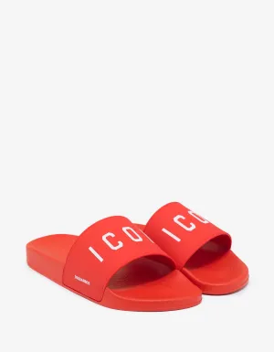 Red Icon Logo Slide Sandals