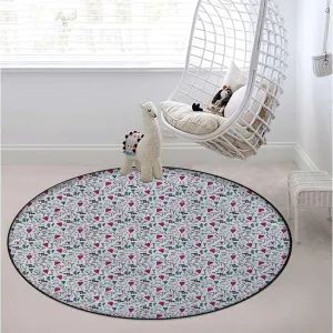 Red Pink Round Chair Mat for Hardwood Floors, Romantic Colorful Love Graffiti Design Non-Slip Office & Gaming Desk Mat for Rolling Chairs,Protect The Floor from Scratches Diameter 43.3 in
