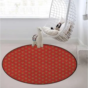 Red Yellow Chair Mat for Hard Floors, Geometry Pattern Color Graphics Noise-Cancelling & Anti-Slip Rubber Protector, Multi-Purpose Floor Mat, Abstract Diameter 39.4 in