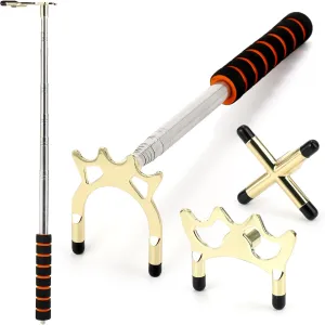 Retractable Billiards Cue Bridge, Snooker Pool Cue Bridge Stick, Billiards Cue Rest with 3 Pieces Removable Brass Bridge Head, Billiards Table Accessories for Pool Table, Game, Competition