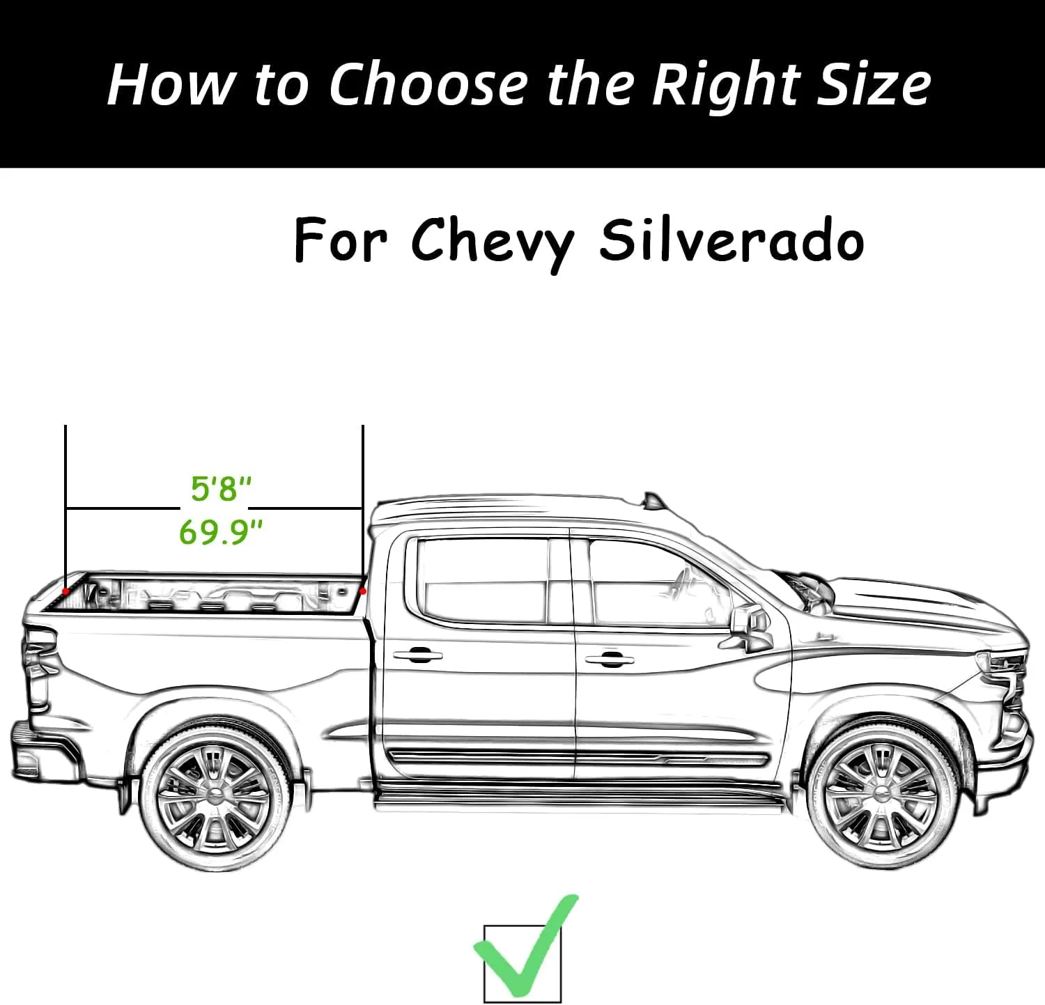 Retractable Truck Bed Tonneau Cover for 2014 2015 2016 2017 2018 2019 2020 2021 2022 2023 2024 2025 Chevy Silverado/GMC Sierra 1500 (5'8" /69" Bed) Truck Bed Cover Password Lock