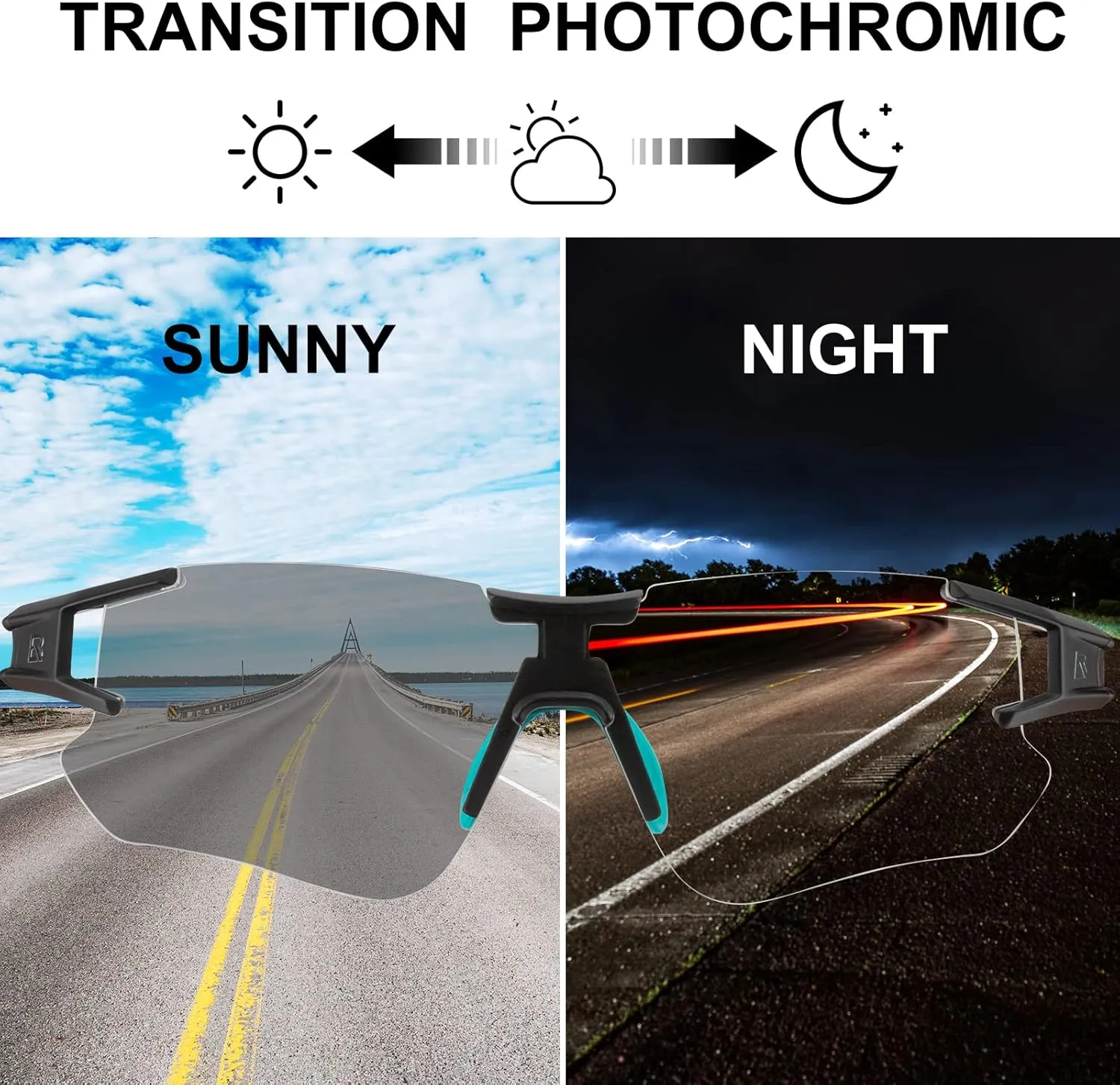 ROCKBROS Cycling Sunglasses Photochromic Bike Glasses for Men Women Sports Goggles UV Protection