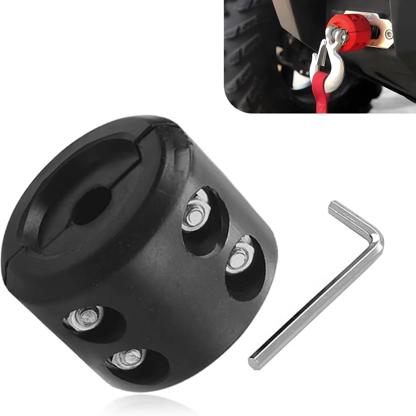 Rubber Winch Stopper, Winch Cable Stopper, Winch Rope Hook Rubber Stopper, Protects Synthetic Winch Rope, Towing Hook, with Stainless Steel Screws and Nuts (Black)
