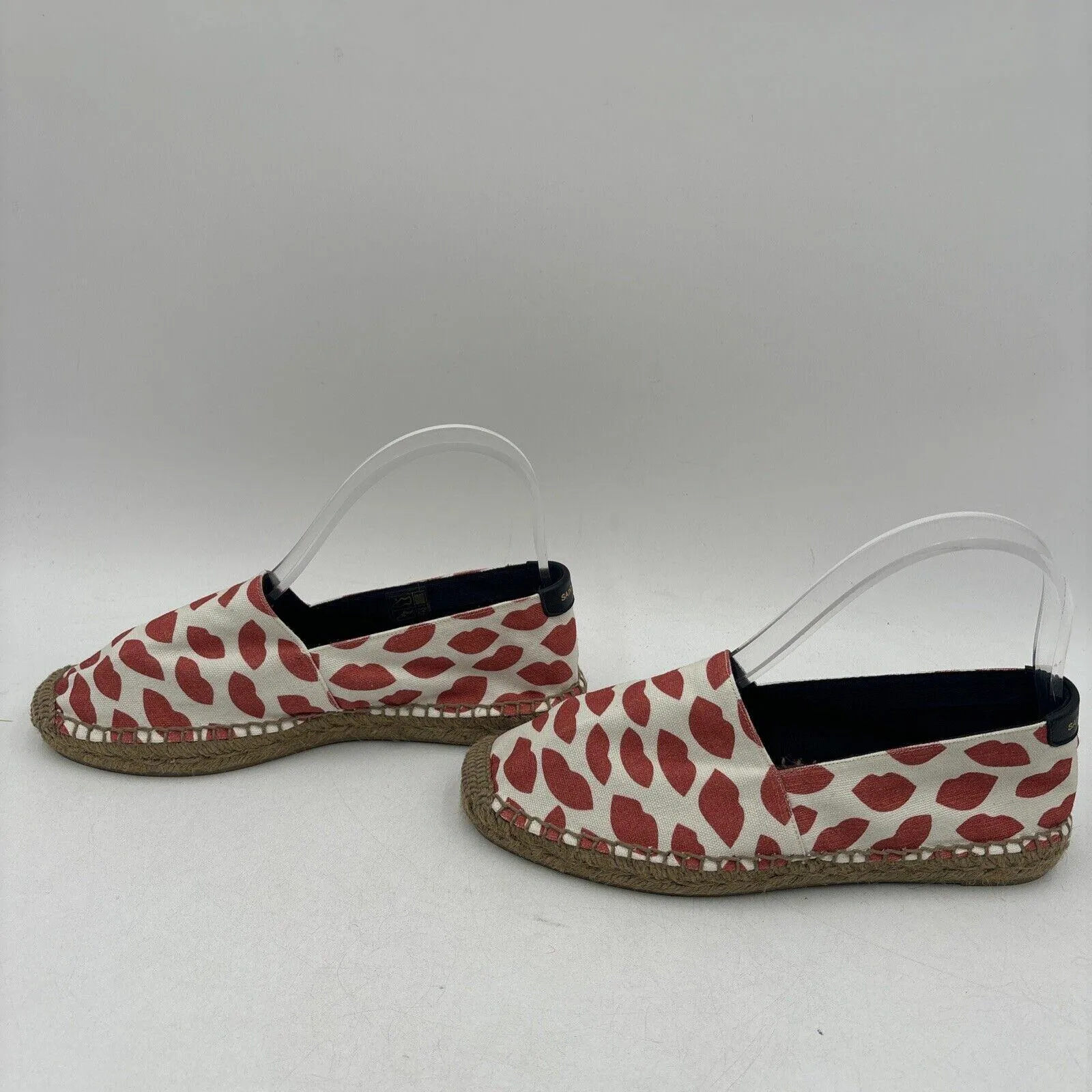 Saint Laurent White/Red Canvas Round Toe Slip On Flat Espadrilles, Women’s 37 - Very Good