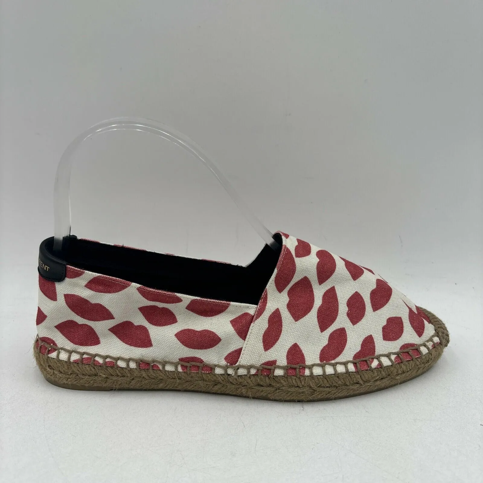 Saint Laurent White/Red Canvas Round Toe Slip On Flat Espadrilles, Women’s 37 - Very Good