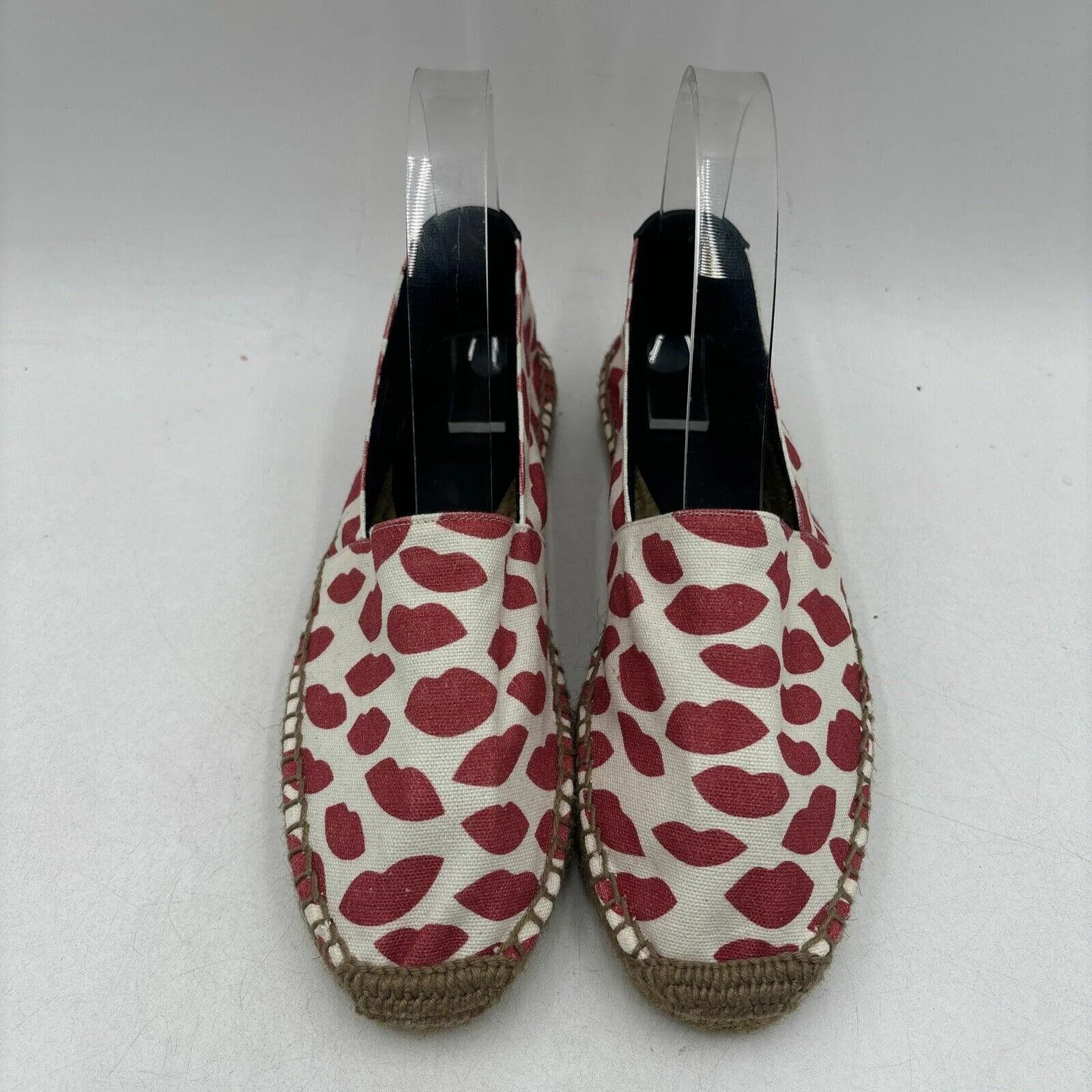Saint Laurent White/Red Canvas Round Toe Slip On Flat Espadrilles, Women’s 37 - Very Good