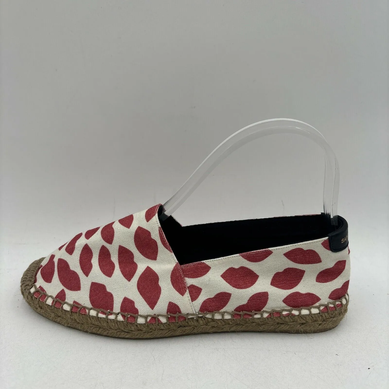 Saint Laurent White/Red Canvas Round Toe Slip On Flat Espadrilles, Women’s 37 - Very Good