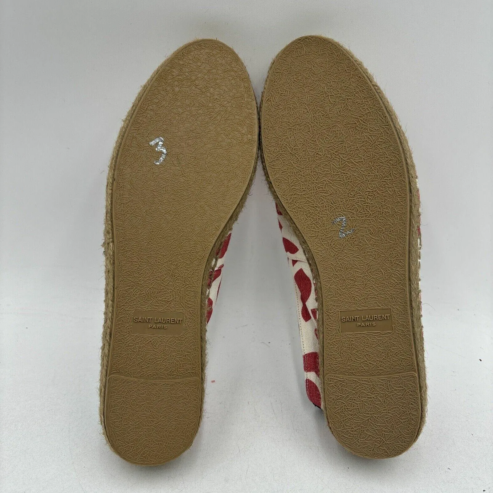 Saint Laurent White/Red Canvas Round Toe Slip On Flat Espadrilles, Women’s 37 - Very Good