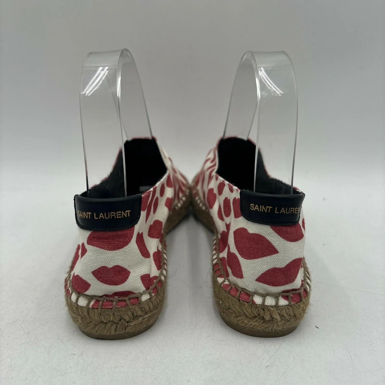 Saint Laurent White/Red Canvas Round Toe Slip On Flat Espadrilles, Women’s 37 - Very Good