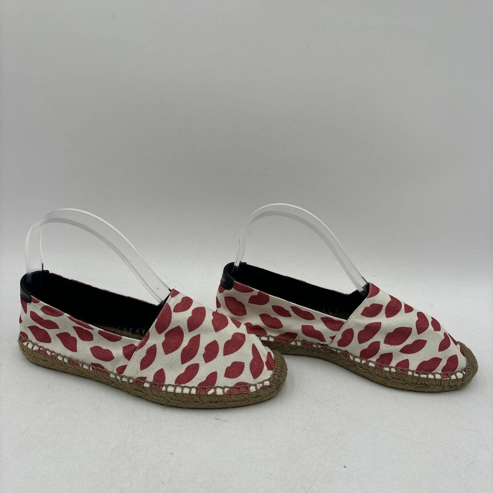 Saint Laurent White/Red Canvas Round Toe Slip On Flat Espadrilles, Women’s 37 - Very Good