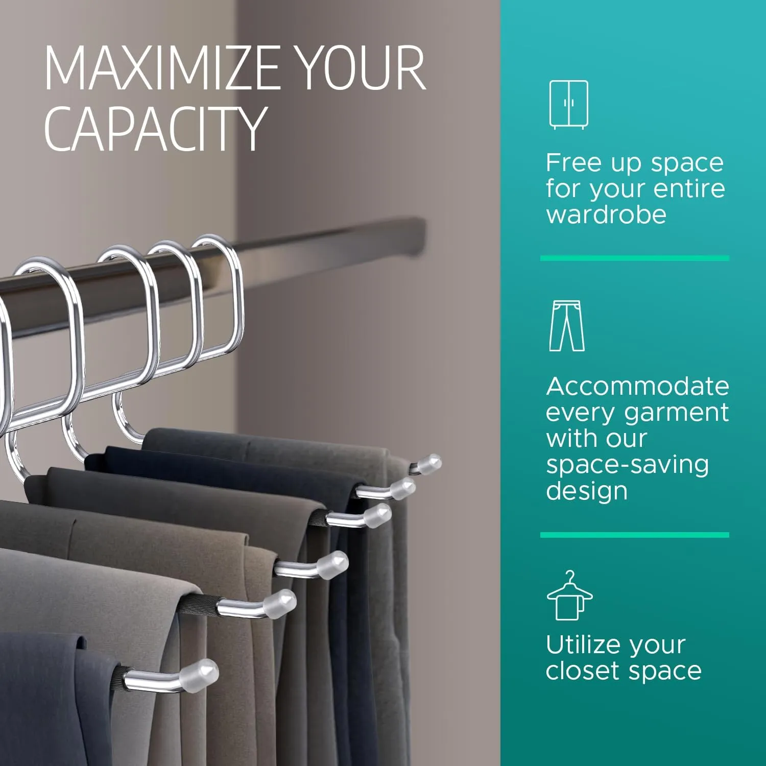 Set of 50 Stainless Steel Non-Slip Open-Ended Trouser Hangers – Durable Pant Organizers