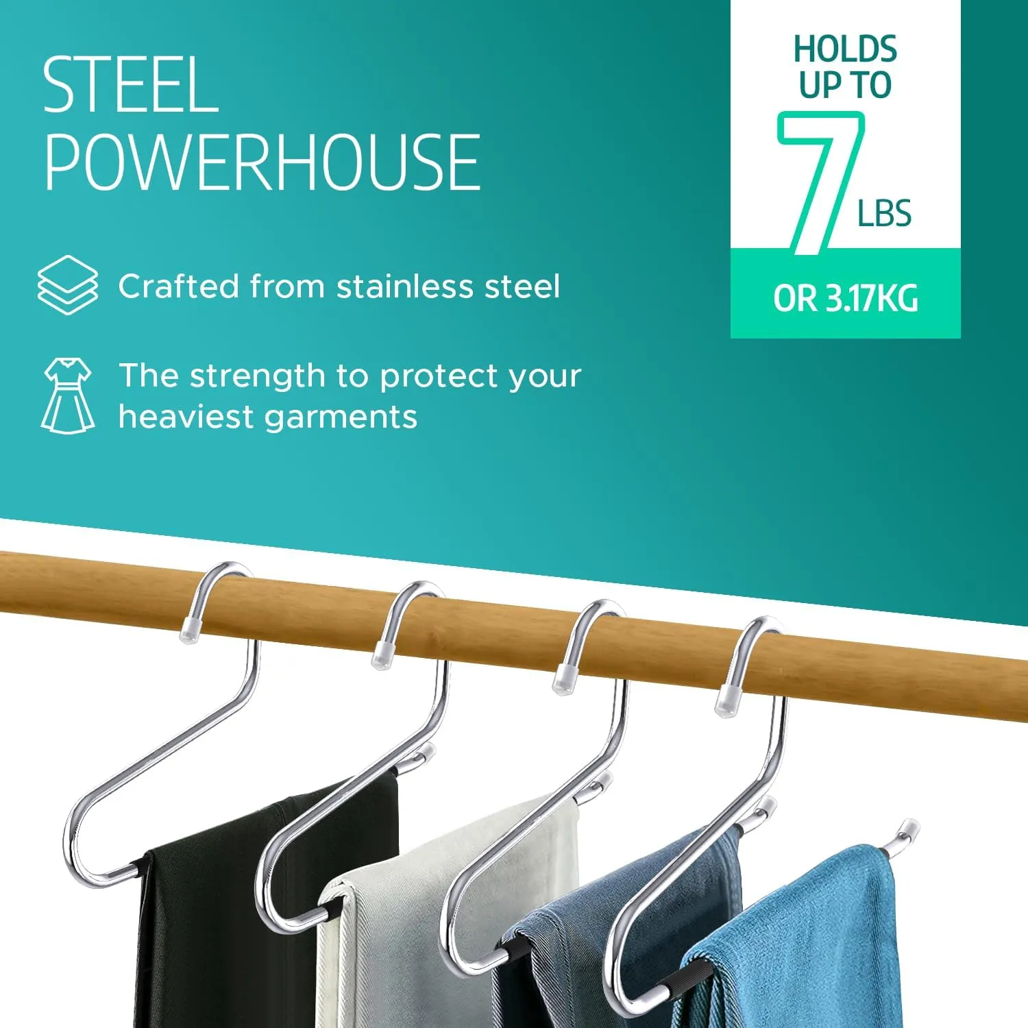Set of 50 Stainless Steel Non-Slip Open-Ended Trouser Hangers – Durable Pant Organizers