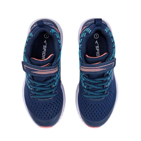 SFIDA Monsoon Girls Velcro Running Shoe Navy/Mint/Coral