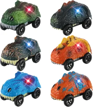 Skylety 6 Packs Dinosaur Track Car Race Replacement LED Light up Battery Powered Dinosaur Race Glow in The Dark Dino Accessories Compatible with Most Tracks, Car Only(Dinosaur)