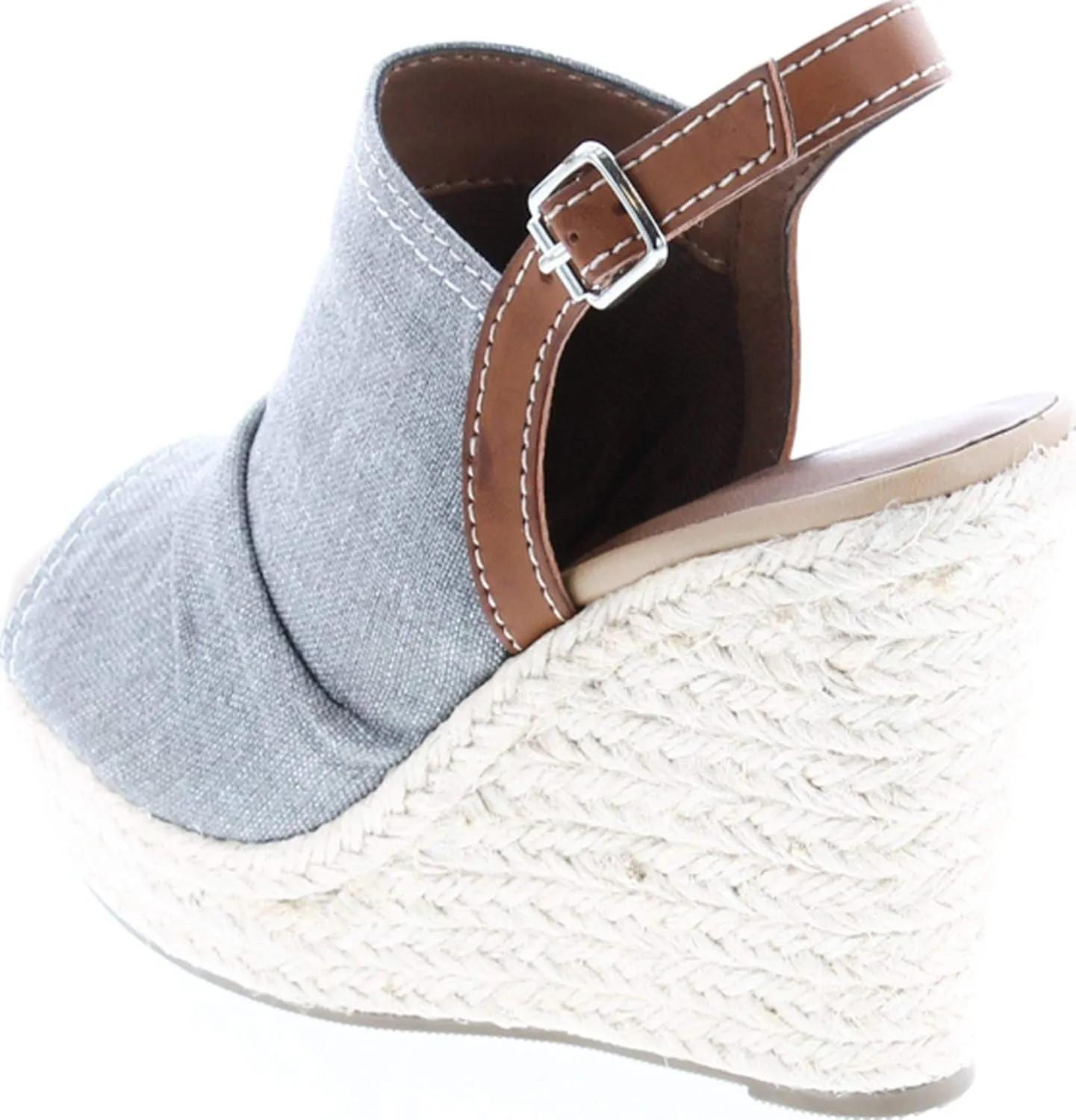 Soda Jafari ~ Women Open Toe Ruched Canvas Espadrille Platform Wedge Heel Sandal